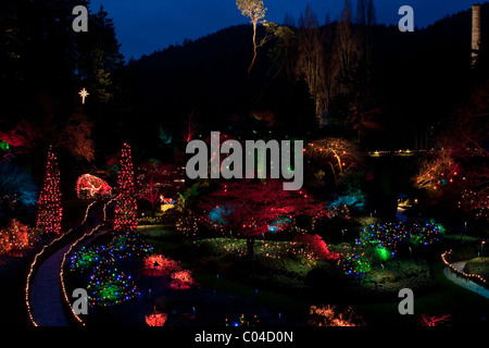 Le decorazioni di Natale in Butchart Gardens in Victoria, BC, Canada. Foto Stock