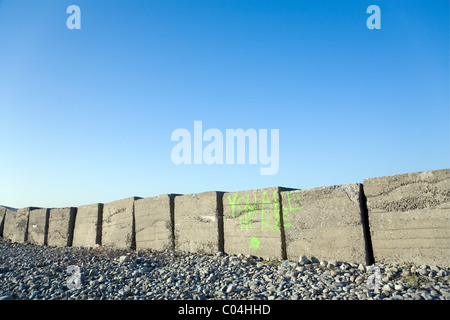 Spiaggia di guerra difese a Aberthaw, Galles del Sud Foto Stock