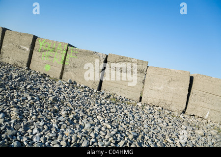 Spiaggia di guerra difese a Aberthaw, Galles del Sud Foto Stock