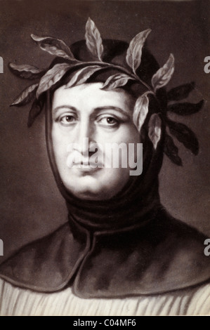 Petrarca (Francesco Petrarca) (1304-1374) studioso italiano, poeta e umanista che indossa la Corona delle foglie. Ritratto. c19 albume Stampa di pittura. Foto Stock