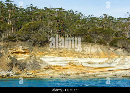 Scogliere dipinta come visto dal mare, Maria Island National Park, la Tasmania, Australia e Sud Pacifico Foto Stock