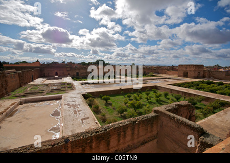 Ampio angolo di immagini dal Palazzo El Badi a Marrakech, Marocco Foto Stock