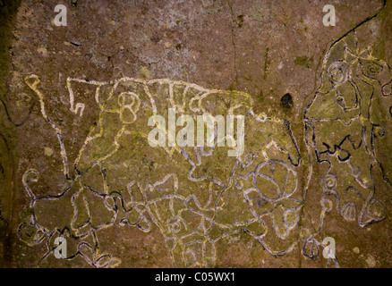 EL Valle de ANTON, PANAMA - Incisioni Rupestri, indigeni arte rock, al Sendero de la Piedra Pintada. Foto Stock