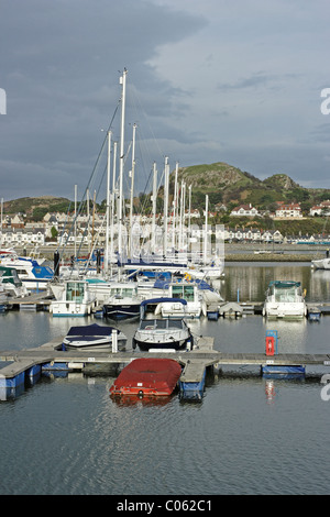 Una vista di Conwy marina, il Galles del Nord con Deganwy village in background Foto Stock