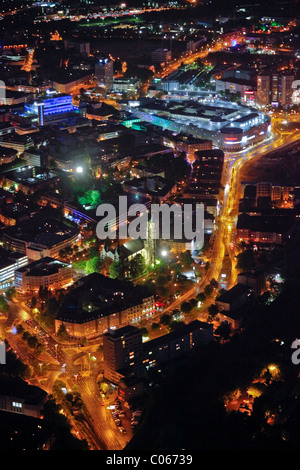 Vista aerea, piazza Limbecker Platz, Berliner Platz, Karstadt shopping centre, Extraschicht 2010, notte di cultura industriale, Foto Stock
