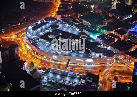 Vista aerea, piazza Limbecker Platz, Berliner Platz, Karstadt shopping centre, Extraschicht 2010, notte di cultura industriale, Foto Stock