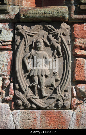 Pannello intagliato di mercurio, una delle sette divinità planetarie nel grande giardino murato al Castello Edzell, Angus, Scozia Foto Stock