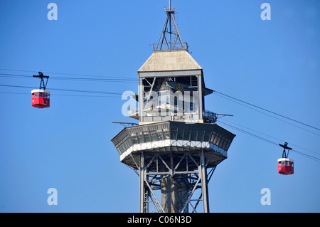 Torre de Sant Jaume I., stazione della funivia dal porto alla collina di Montjuic, Barcellona, Spagna, Penisola Iberica, Europa Foto Stock