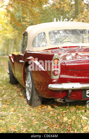 Daimler Vintage auto su una strada privata via tra le foglie di autunno. Foto Stock