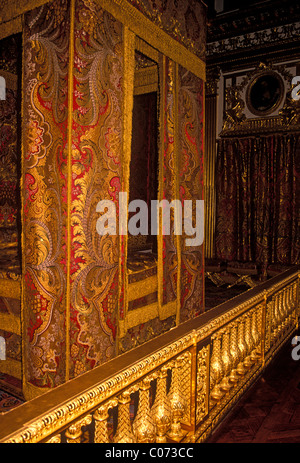 Filo di seta, brocade, Kings Bedchamber, Chambre du Roi, Palazzo di Versailles, città di Versailles, Ile-de-France, Francia, Europa Foto Stock