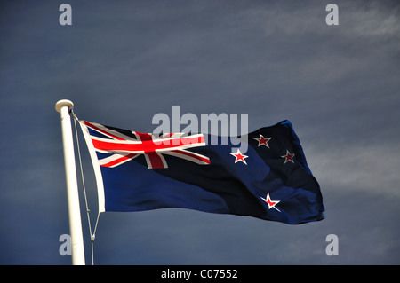 Bandiera della Nuova Zelanda, il museo della Nuova Zelanda Te Papa Tongarewa, cavo Street, Wellington, Regione di Wellington, Nuova Zelanda Foto Stock