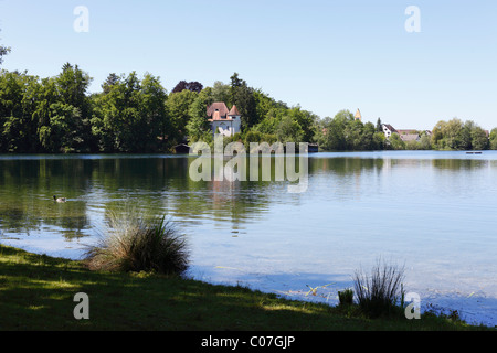 Wesslinger vedere il lago, Wessling, Fuenfseenland o cinque laghi, Alta Baviera, Baviera, Germania, Europa Foto Stock