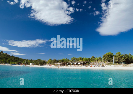 Spiaggia di sabbia, San Ciprianu, Golfe de Porto Vecchio, East Coast, Corsica, Francia, Europa Foto Stock