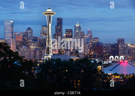 Paesaggio con lo Space Needle visto da Kerry Park, Seattle, Wasington, STATI UNITI D'AMERICA Foto Stock