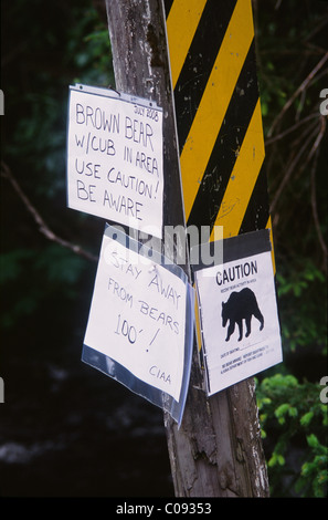 Un segno inviato su un palo vicino a Bear Creek Weir ammonisce contro la porta nella zona, Seward, Penisola di Kenai, centromeridionale Alaska Foto Stock