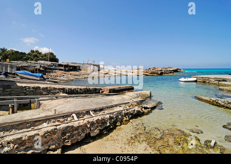 Porto, Es Calo de Sant Augusti, Formentera, Pityuses, isole Baleari, Spagna, Europa Foto Stock