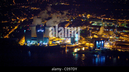 Vista aerea, Logport centro logistico di notte, Duisport, Duisburg porto di Duisburg, zona della Ruhr, Renania settentrionale-Vestfalia Foto Stock