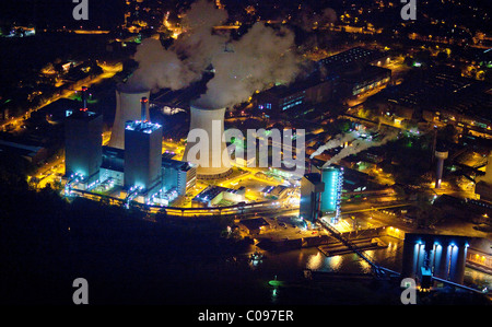 Vista aerea, Logport centro logistico di notte, Duisport, Duisburg porto di Duisburg, zona della Ruhr, Renania settentrionale-Vestfalia Foto Stock