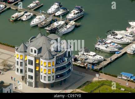 Vista aerea, Bergkamen marina, Datteln-Hamm Canal, Bergkamen, zona della Ruhr, Renania settentrionale-Vestfalia, Germania, Europa Foto Stock