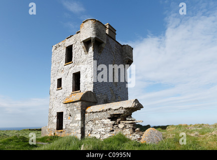 Torre rovina su Brow Head, Mizen Head Peninsula, West Cork, Repubblica di Irlanda, Isole britanniche, Europa Foto Stock