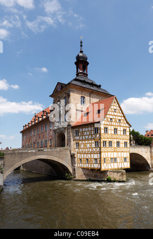 Il vecchio municipio, fiume Regnitz, Bamberg, Alta Franconia, Franconia, Baviera, Germania, Europa Foto Stock