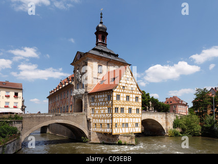 Il vecchio municipio, fiume Regnitz, Bamberg, Alta Franconia, Franconia, Baviera, Germania, Europa Foto Stock