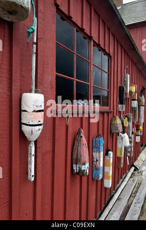 Lobster boe su vecchia Capanna di pesca in Rockport, Massachusetts Foto Stock