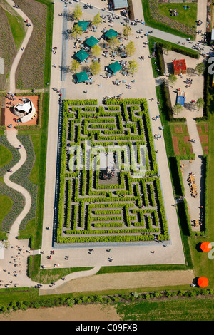 Vista aerea, labirinto, labirinto di siepi, Landesgartenschau Country Garden Exhibition Hemer, Maerkischer Kreis district Foto Stock