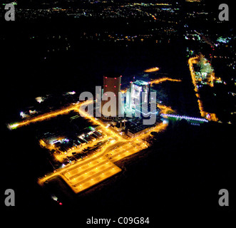 Vista aerea, notte, EON Kraftwerk Datteln 4 centrali a carbone vegetale, edificio freeze, Recklinghausen, Ruhrgebiet regione Foto Stock