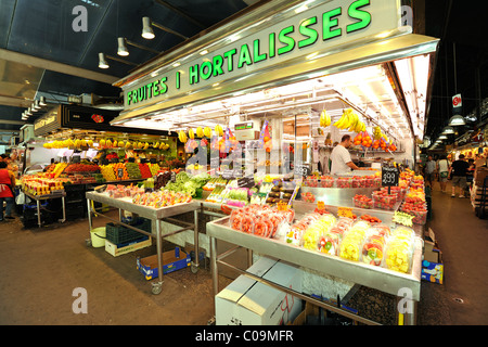 Frutta e verdura, sale di mercato, Mercat de la Boqueria, Barcellona, Las Ramblas, Catalunya, Spagna, Europa Foto Stock