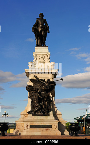 Statua di Samuel de Champlain, il fondatore della città di Québec, Quebec, Canada Foto Stock