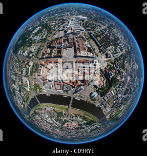 Vista aerea, fisheye, Dresda, Sassonia, Germania, Europa Foto Stock