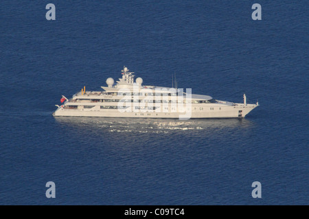 Motor Yacht Imperatrice Indiano, costruito dal cantiere Oceanco, ormeggiato a Monaco, lunghezza di 95 metri, Côte d'Azur, Mare Mediterraneo Foto Stock