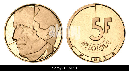 5 belga Franc moneta dal 1992 Foto Stock