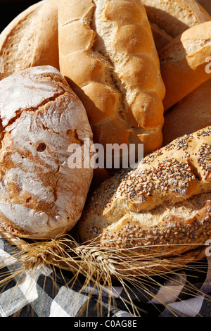 Una varietà di pane in un granaio. Foto Stock