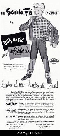 Originale degli anni cinquanta pubblicità in consumatori americani magazine per SANTA FE boys abbigliamento Foto Stock