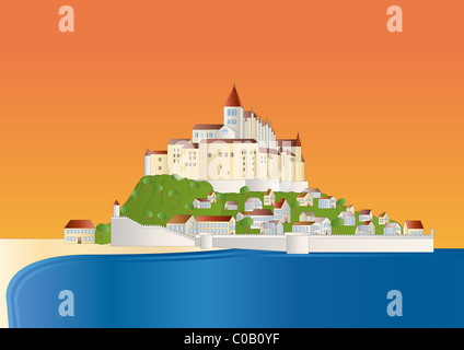 Mont Saint Michel al tramonto Foto Stock