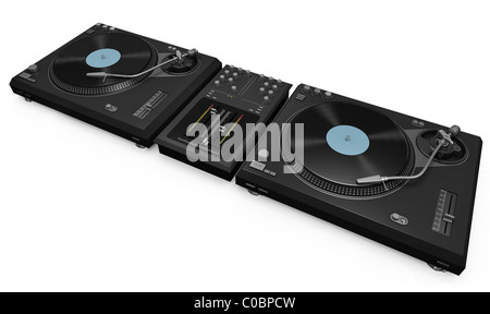 Due giradischi e mixer Foto Stock