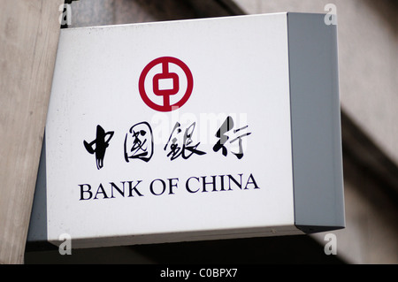 Banca di Cina segno Logo, Cannon Street, Londra, Inghilterra, Regno Unito Foto Stock