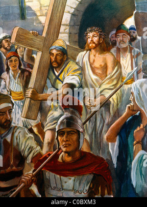 Sulla strada per il Calvario Simon è condannata a portare la croce racconto biblico dipinto di Henry Incolla Foto Stock