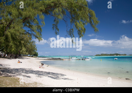 Spiaggia di Baia Blu, Mauritius Foto Stock