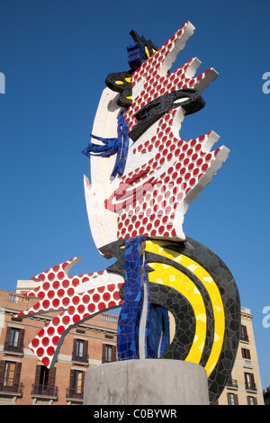 Dettagli sul Moll de la Fusta testa scultura di Lichtenstein a Barcellona, in Catalogna, Spagna Foto Stock