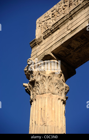 Italia, Roma, tempio di Apollo Sosiano, colonna corinzia dettaglio Foto Stock