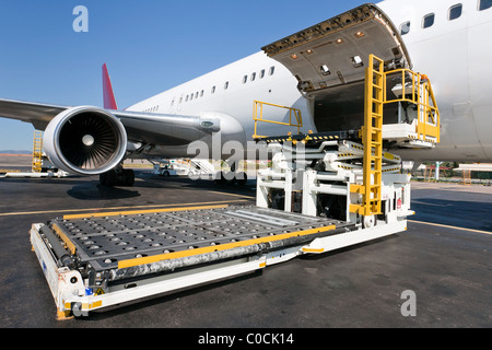 Piattaforma di carico del trasporto aereo delle merci per l'aeromobile Foto Stock