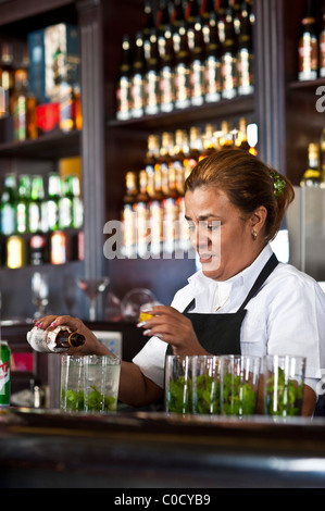 Creazione di miscelazione Mojito Cocktail Bar Havana Vecchia Cuba Foto Stock