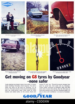 Pubblicità a pagina intera nella rivista 10 agosto 1966 per GOODYEAR Pneumatici G8 Foto Stock