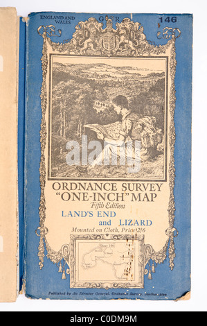 Coperchio per old Ordnance Survey uno-pollice la mappa di copertura di Cornovaglia Land's End e Lizard Foto Stock