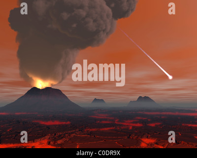 Artista del concetto che mostra come la superficie della terra è comparso durante la Hadean eon. Foto Stock