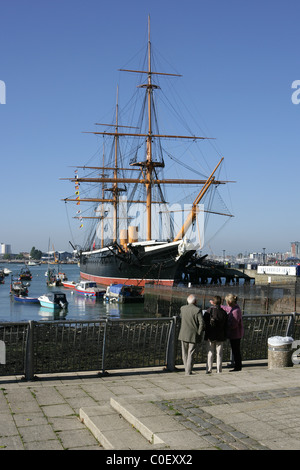 Fregata corazzata HMS Warrior, costruito nel 1860, a Portsmouth Docks, Hampshire REGNO UNITO. Foto Stock