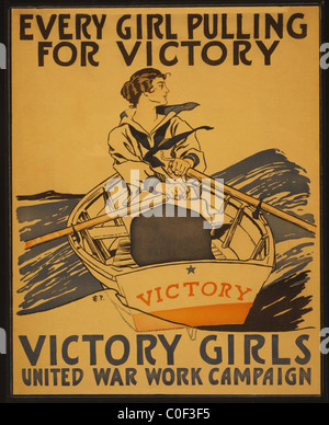 Ogni ragazza tirando per vittoria - Vittoria ragazze Regno guerra campagna di lavoro E.P.Poster raffigurante una giovane donna remare una barca "vittoria" Foto Stock